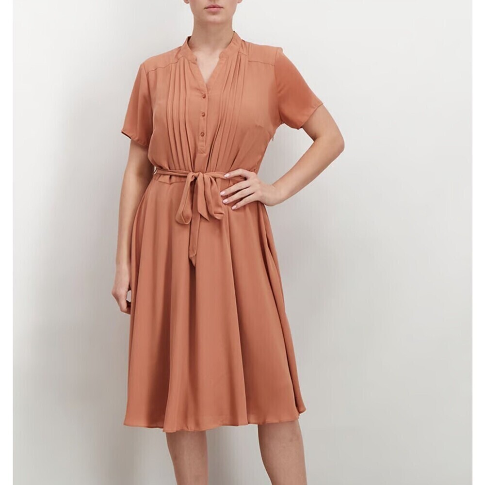 Nanette Lepore Women Textured Short Sleeve Midi Dress coral orange SZ 4 modest